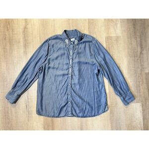 Chicos Denim Button-Down Shirt‎ Top Size 3 (XL) US 16/18 Long Sleeve Chambray
